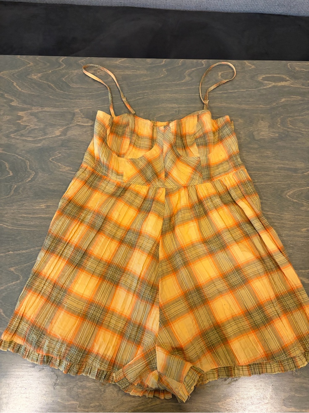 Yellow Plaid Women's Shorts Romper